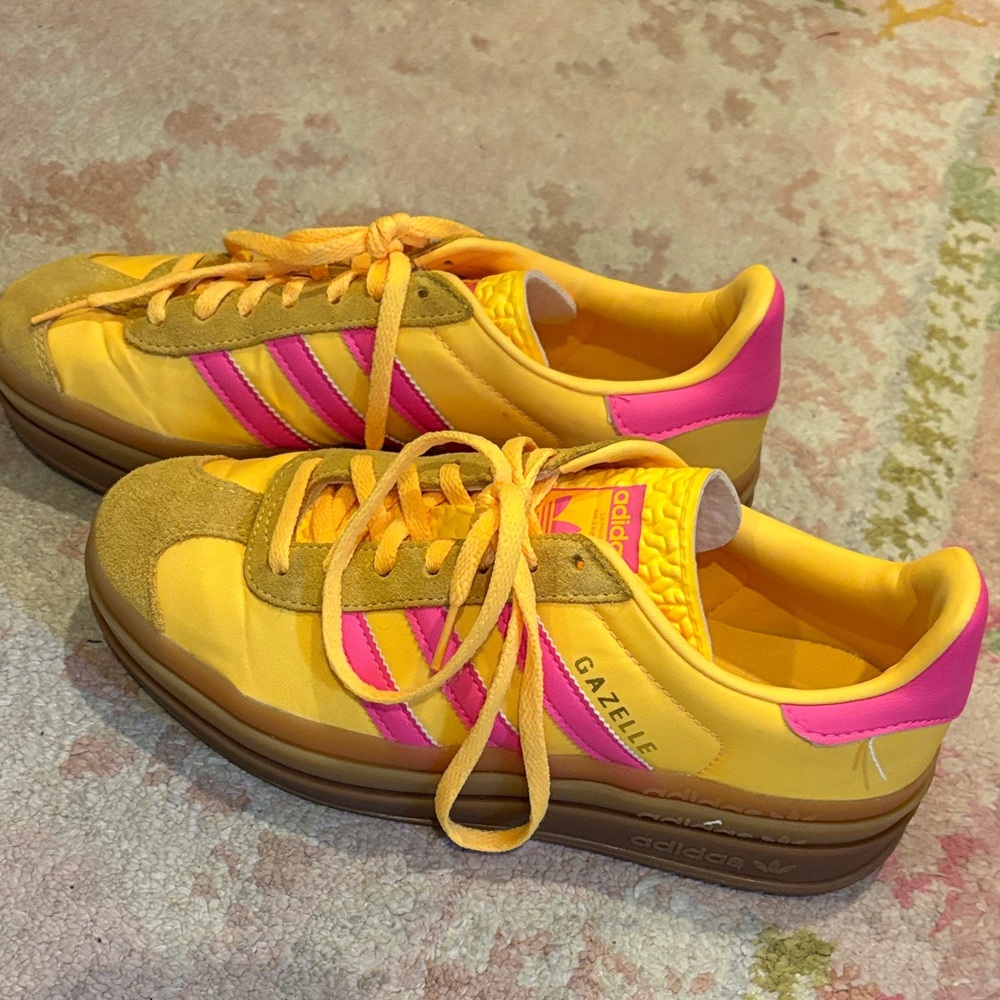 Adidas Gazelle Bold Yellow and Pink Platform Sneakers